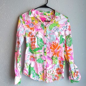 Lily Pulizter For Target Button up white pink floral pattern Size XS